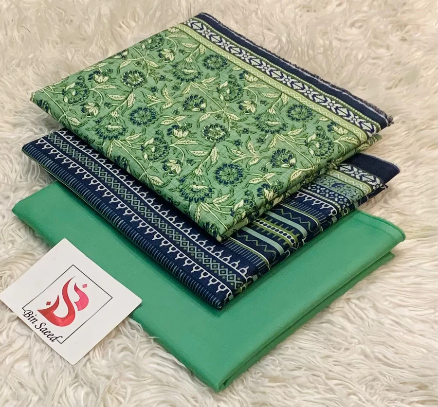 100% Original Bin Saeed Printed 3-Piece Lawn Suit with Voile Dupatta (Teal & Charcoal Floral Design)